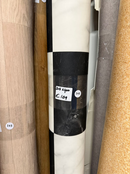 Zwart/Wit Geblokt Gemarmed Vinyl Restpartij | 3,15x4,00 (12,6m2)